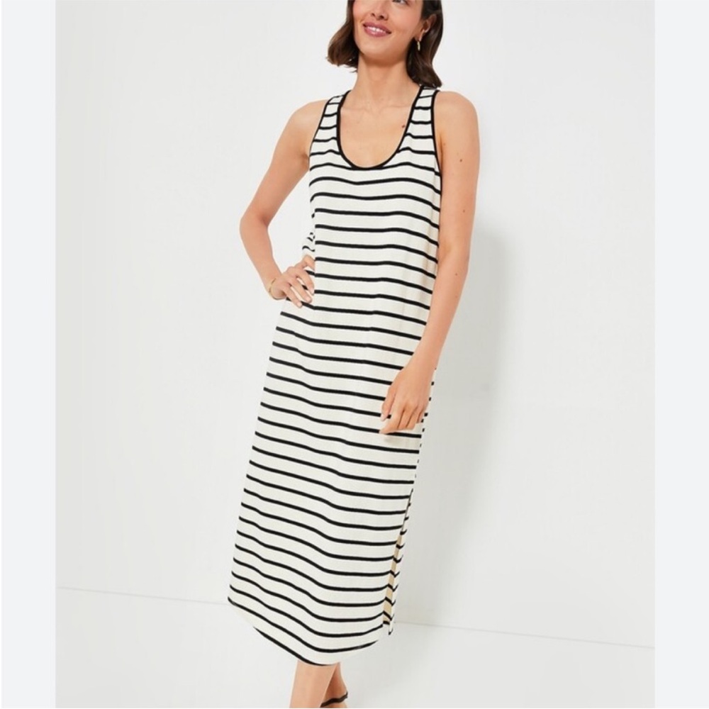 Pomander Place Black and White Striped Maxi Dress